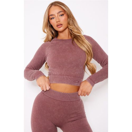PLT Sport Top marron foncé délavé taille haute côtelé - PrettyLittleThing - Modalova