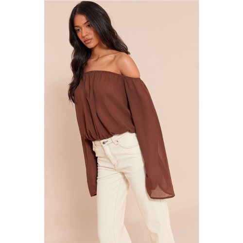 Tall Blouse en mousseline de soie froncée à col bardot - PrettyLittleThing - Modalova