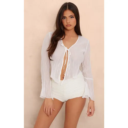 Blouse texturée blanche transparente à nouer devant - PrettyLittleThing - Modalova