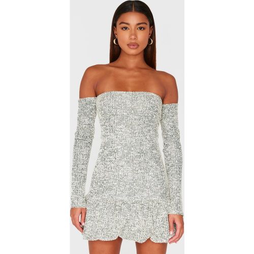 Mini robe en maille bouclée à jupe bouffante et col bardot | Taille 44 - PrettyLittleThing - Modalova