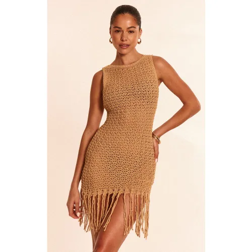 Mini robe en maille style crochet à col bateau et franges - PrettyLittleThing - Modalova