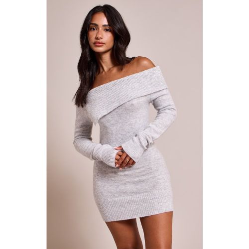 Petite Robe en maille tricot à détail replié asymétrique | Taille Large - PrettyLittleThing - Modalova