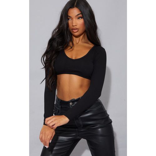 Essentiel Crop top manches longues basique profond à col V - PrettyLittleThing - Modalova