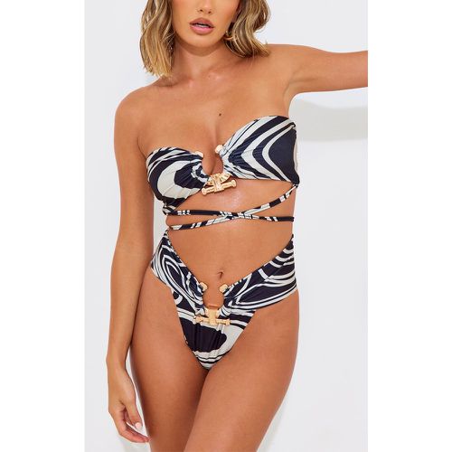 Bas de maillot de bain imprimé tourbillons et blanc à empiècement martelé - PrettyLittleThing - Modalova