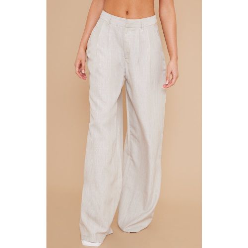 Pantalon large taille haute en maille tissée effet lin à pinces - PrettyLittleThing - Modalova