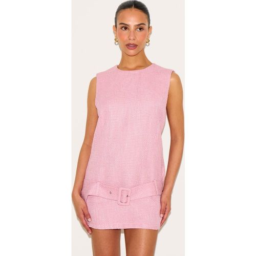 Petite Robe droite en maille tweed rose pâle à ceinture - PrettyLittleThing - Modalova