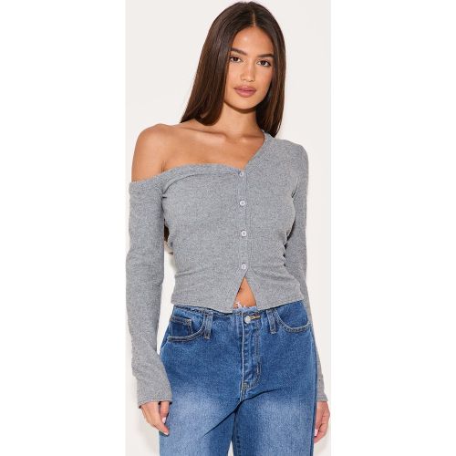 Top asymétrique côtelé doux à manches longues - PrettyLittleThing - Modalova