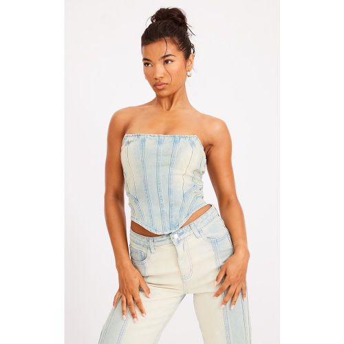 Top corset en jean délavé à détail coutures - PrettyLittleThing - Modalova