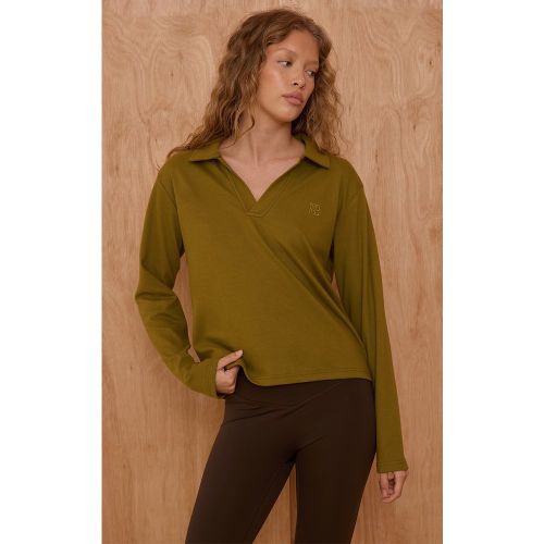 Top long à col replié et logo brodé | Taille 38 - PrettyLittleThing - Modalova