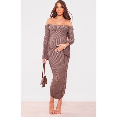 Maternité Robe de grossesse en maille tricot chocolat contrastée à épaules dénudées - PrettyLittleThing - Modalova
