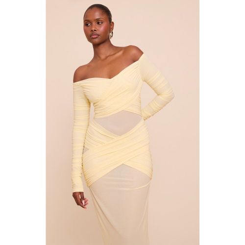 Robe longue bandage en mesh froncée à col bardot et parties superposées - PrettyLittleThing - Modalova