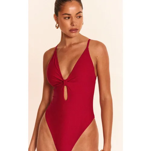 Maillot de bain rouge profond à noeud devant et découpe - PrettyLittleThing - Modalova