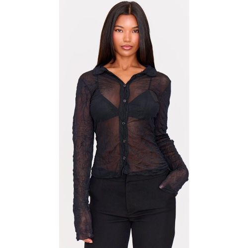 Chemise ajustée en mesh frappé à manches longues - PrettyLittleThing - Modalova