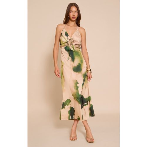 Robe longue satinée fleurie nouée devant - PrettyLittleThing - Modalova