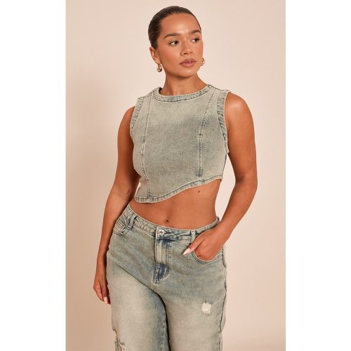 Shape Crop top asymétrique en jean stretch é | Taille 48 - PrettyLittleThing - Modalova
