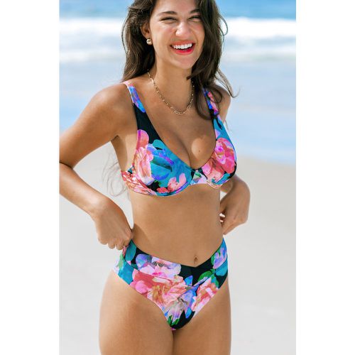 Bikini avec crochets dans le dos et col scoop avec bas taille en V à fleurs - CUPSHE - Modalova