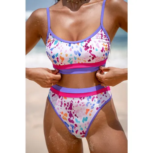 Bikini avec col scoop et bas taille haute avec bande à imprimé léopard coloré - CUPSHE - Modalova