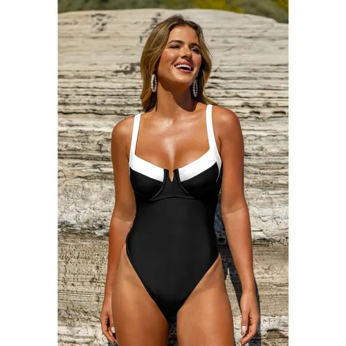 Maillot de bain une pièce à fil en V et bloc de couleur - CUPSHE - Modalova