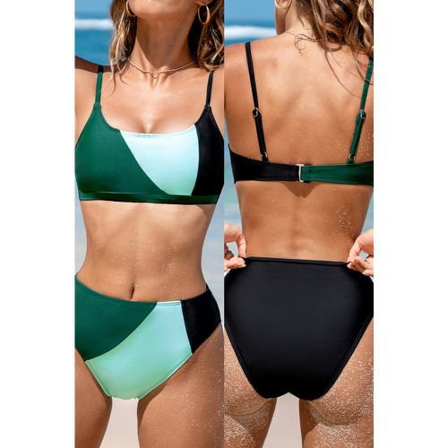 Bikini taille haute à col carré et bloc de couleur géométrique - CUPSHE - Modalova