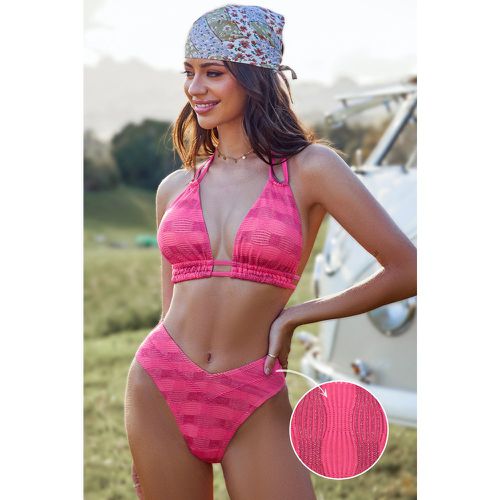 Bikini texturé à col liocu et bas à taille basse - CUPSHE - Modalova