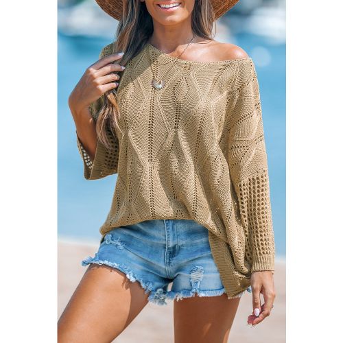 Pull à col bateau en tricot diamant camel - CUPSHE - Modalova