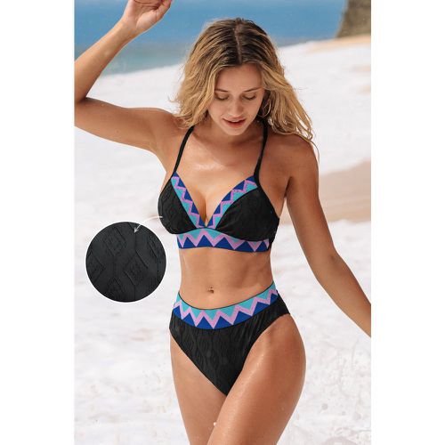 Bikini avec col en V et bas taille moyenne à bandes géométriques - CUPSHE - Modalova