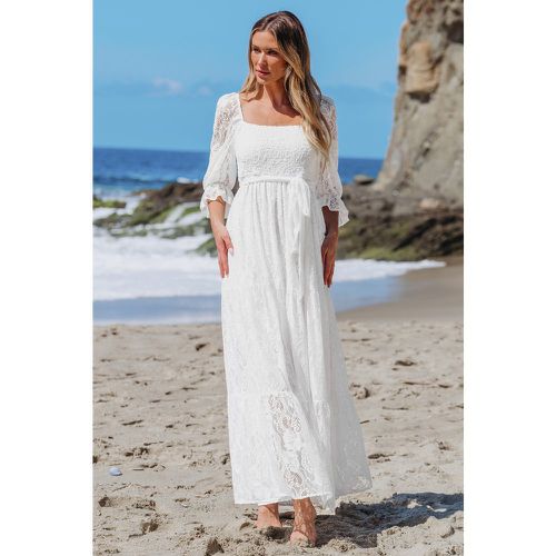 Robe maxi à col carré et manches de poète en dentelle blanche - CUPSHE - Modalova