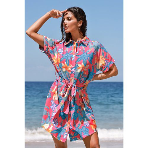 Robe chemise courte à manches dolman avec fleurs tropicales - CUPSHE - Modalova