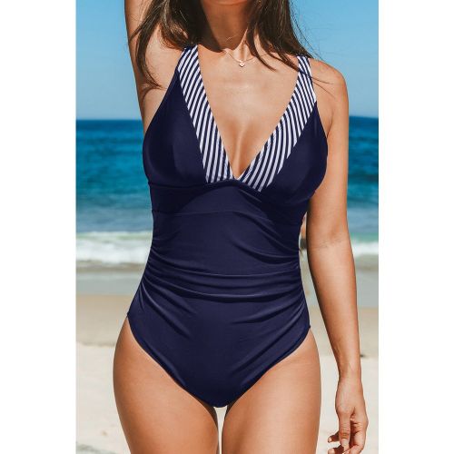 Maillot de bain une pièce plongeant à rayures marine - CUPSHE - Modalova
