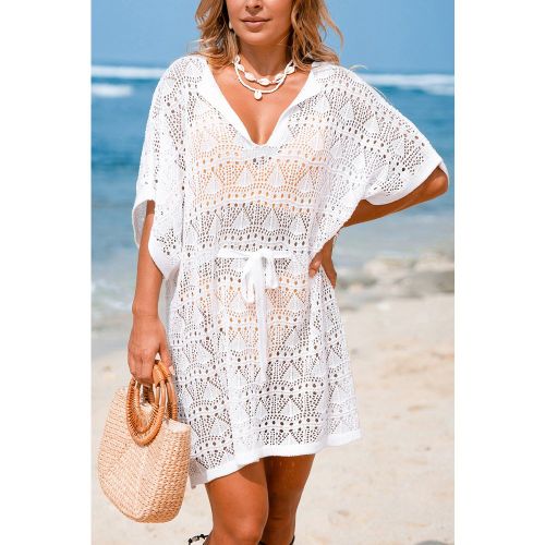 Robe cover up courte blanche en tricot col cranté - CUPSHE - Modalova