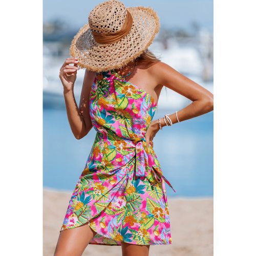 Robe courte florale col asymétrique sans manches - CUPSHE - Modalova