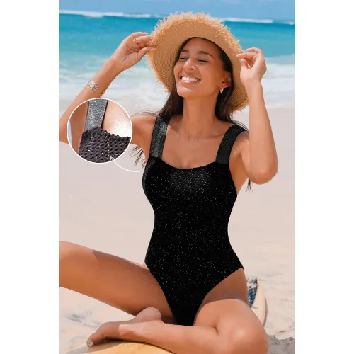 Maillot de bain une pièce texturé à col carré - CUPSHE - Modalova
