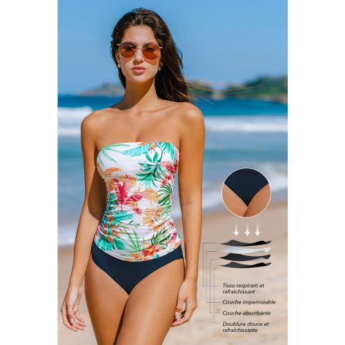 Tankini taille haute menstruel à col droit ruché tropical - CUPSHE - Modalova