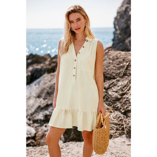 Robe courte en pur coton à col de chemise sans manches - CUPSHE - Modalova