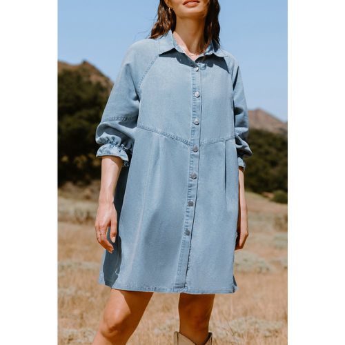 Robe chemise courte en pur coton à boutons en denim bleue claire - CUPSHE - Modalova