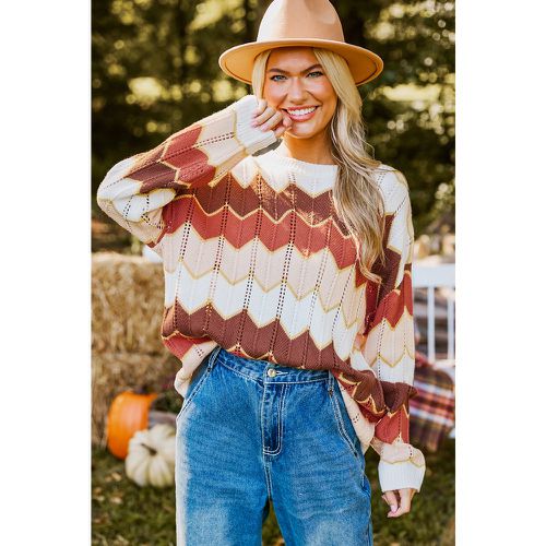 Pull à col rond et manches longues avec blocs de couleur chevron - CUPSHE - Modalova