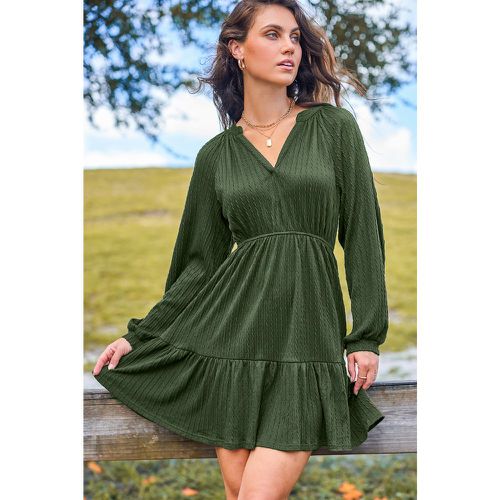 Robe courte à col fendu et manches longues olive - CUPSHE - Modalova