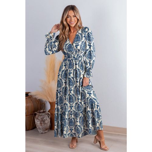 Robe longue à manches blouson et volants en damas - CUPSHE - Modalova