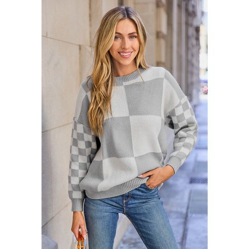 Pull à manches longues en carreaux gris et - CUPSHE - Modalova