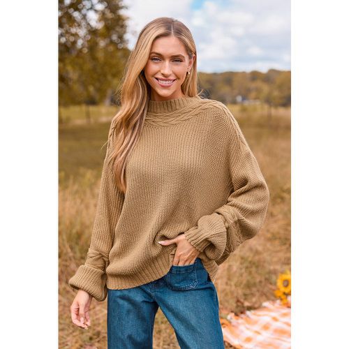 Pull en tricot à col haut et manches longues beige - CUPSHE - Modalova