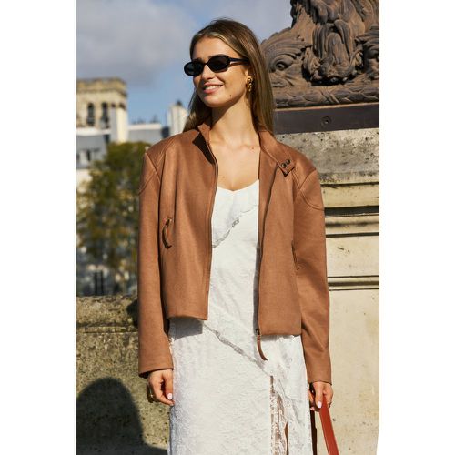 Veste à col montant en faux suède marron - CUPSHE - Modalova