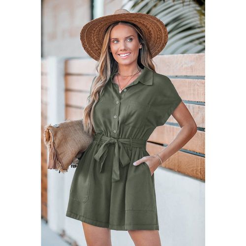 Combishort olive à col de chemise avec manches courtes - CUPSHE - Modalova