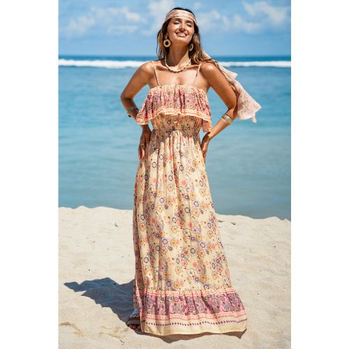 Robe longue florale sans manches garniture à volants - CUPSHE - Modalova