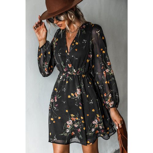 Robe courte florale tissée col surplis manches longues - CUPSHE - Modalova