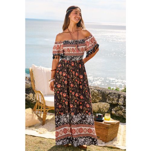 Robe longue florale tissée manches courtes - CUPSHE - Modalova