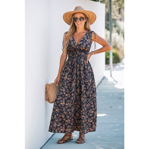 Robe longue florale tissée col cache-cœur nœud - CUPSHE - Modalova