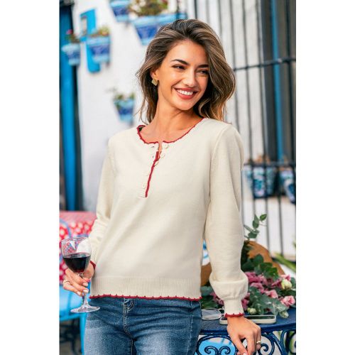 Pull crème col rond couture contrastée - CUPSHE - Modalova
