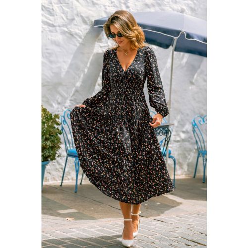 Robe longue florale col plongeant manches longues - CUPSHE - Modalova