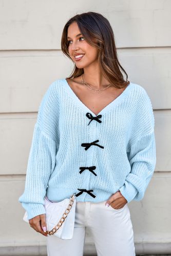Pull bleu col V manches longues - CUPSHE - Modalova