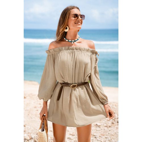 Robe cover up courte beige tissée épaule dénudée - CUPSHE - Modalova